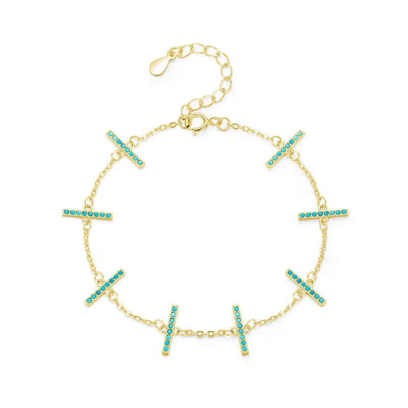 MODIAN 925 Sterling Silver Simple Natural Turquoise Charm Link Chain Bracelet For Women Vintage Jewelry Pulseira