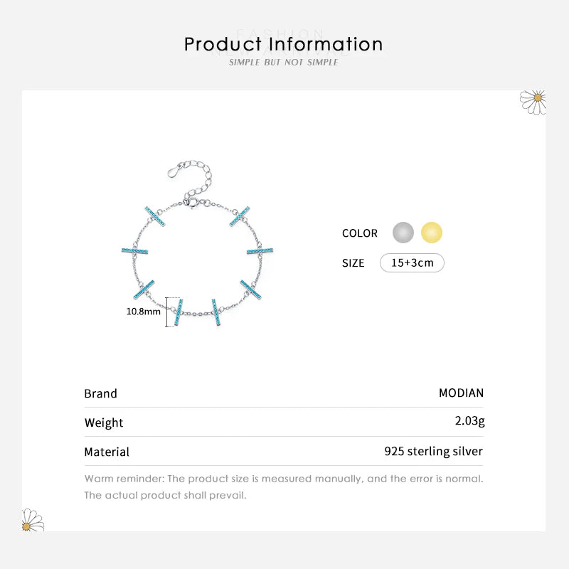 MODIAN 925 Sterling Silver Simple Natural Turquoise Charm Link Chain Bracelet For Women Vintage Jewelry Pulseira