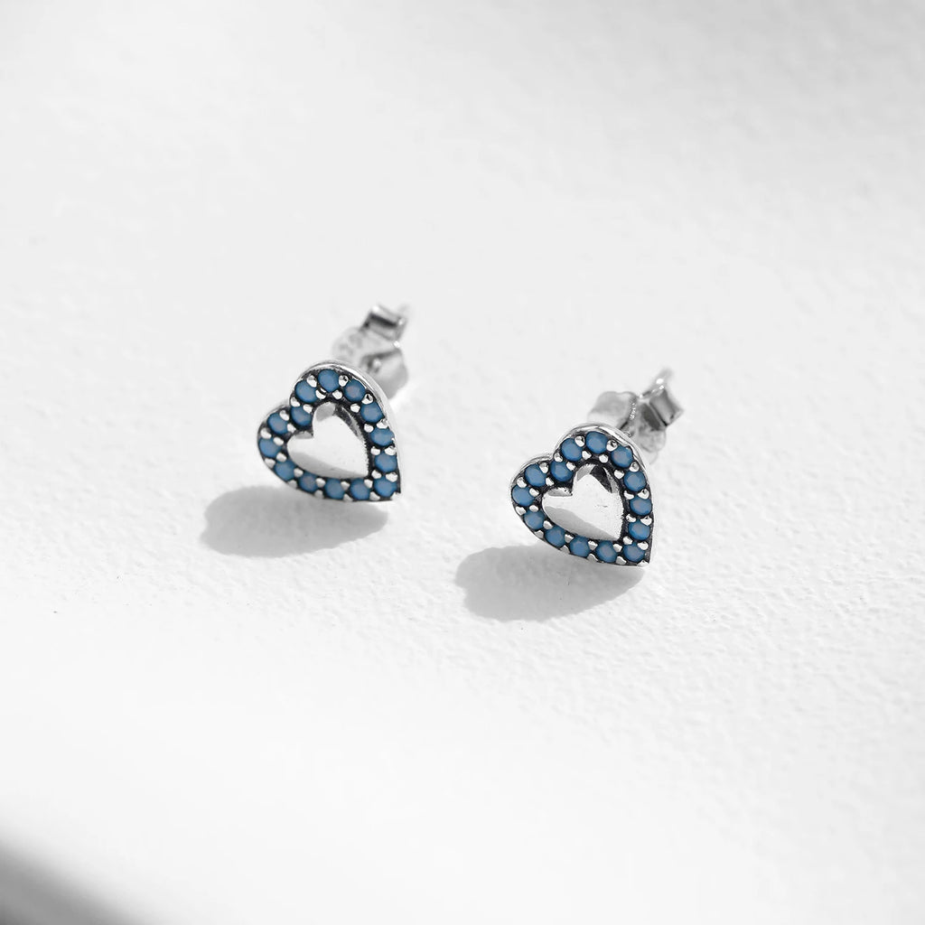 MODIAN 925 Sterling Silver Small Hearts Vintage Turquoise Stud Earrings Classic Stackable Fine Jewelry For Women Gifts