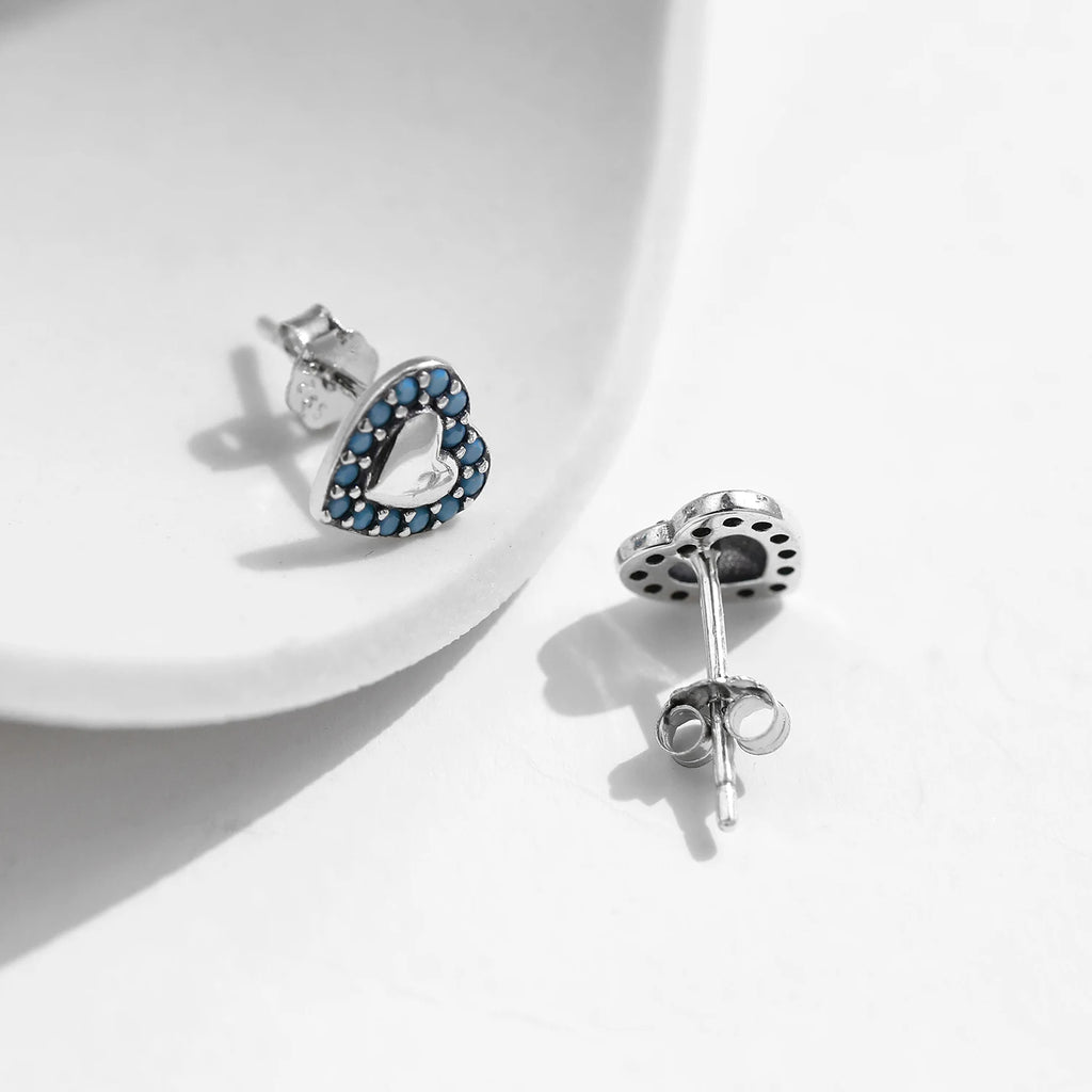 MODIAN 925 Sterling Silver Small Hearts Vintage Turquoise Stud Earrings Classic Stackable Fine Jewelry For Women Gifts