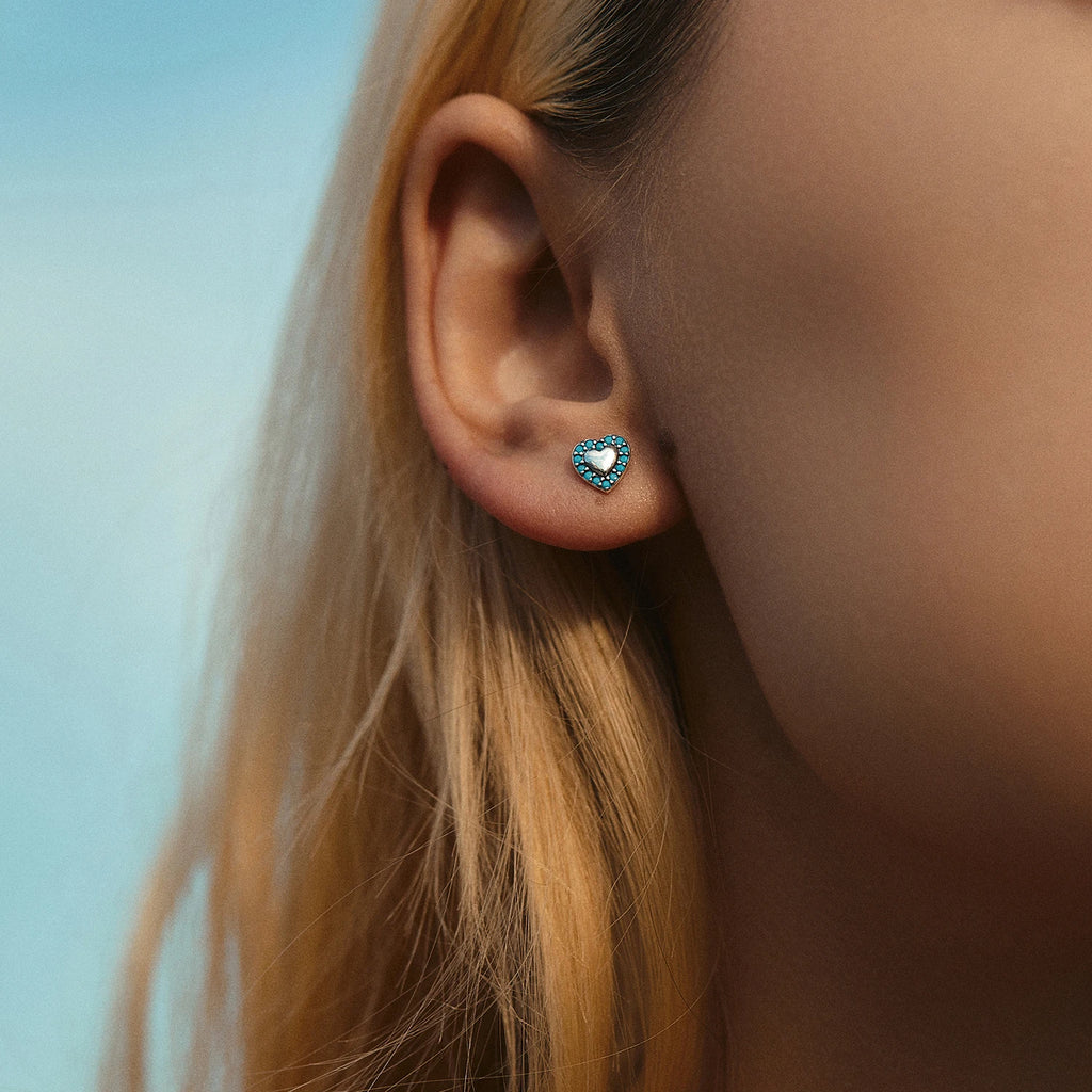 MODIAN 925 Sterling Silver Small Hearts Vintage Turquoise Stud Earrings Classic Stackable Fine Jewelry For Women Gifts