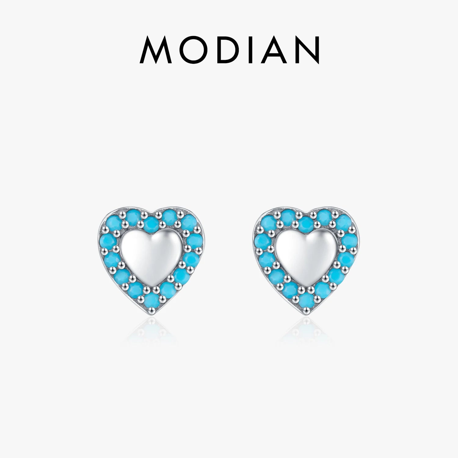 MODIAN 925 Sterling Silver Small Hearts Vintage Turquoise Stud Earrings Classic Stackable Fine Jewelry For Women Gifts