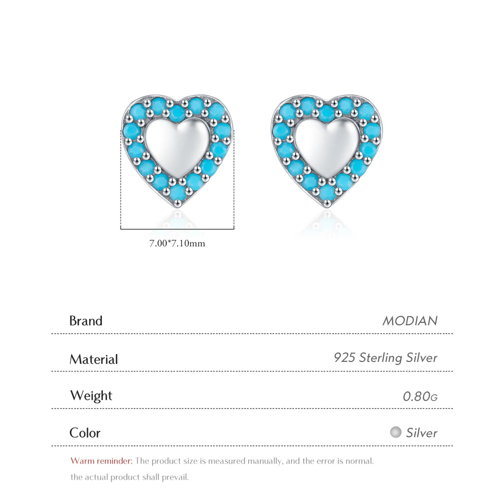 MODIAN 925 Sterling Silver Small Hearts Vintage Turquoise Stud Earrings Classic Stackable Fine Jewelry For Women Gifts