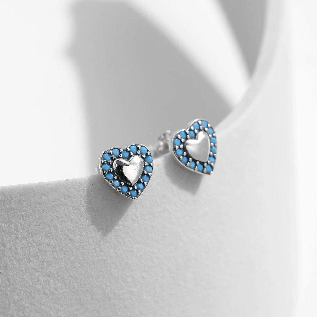 MODIAN 925 Sterling Silver Small Hearts Vintage Turquoise Stud Earrings Classic Stackable Fine Jewelry For Women Gifts