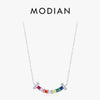 MODIAN 925 Sterling Silver Smile Square Rainbow Colorful Zirconia Pendant Necklace Neck Chain For Women Fine Jewelry