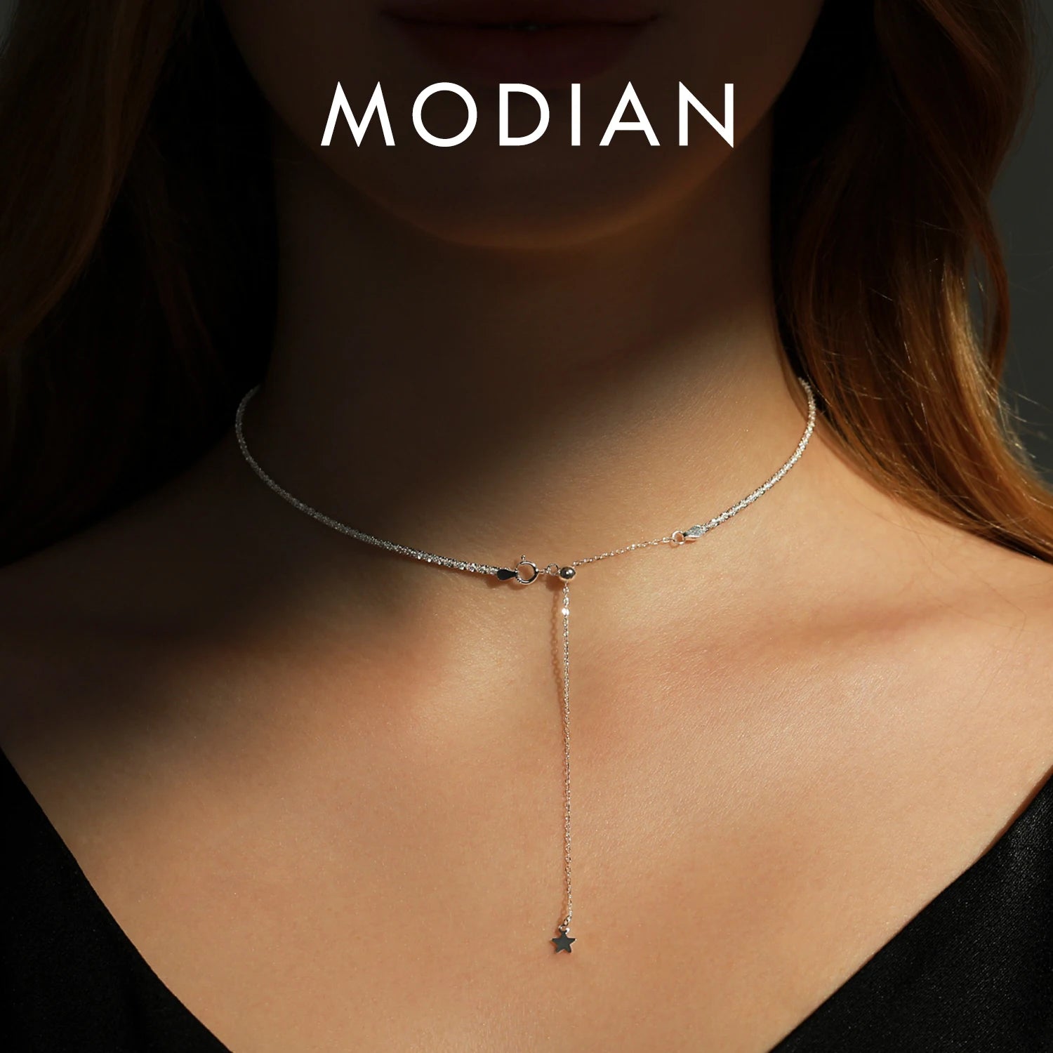 MODIAN 925 Sterling Silver Sparkling Gypsophila Y Shape Necklaces For Women Stars Choker Necklace Trendy Jewelry Gifts