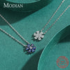 MODIAN 925 Sterling Silver Sparkling Lucky Flower Pendant Necklace for Women Luxury Drop Zirconia Female Wedding Fine Jewelry