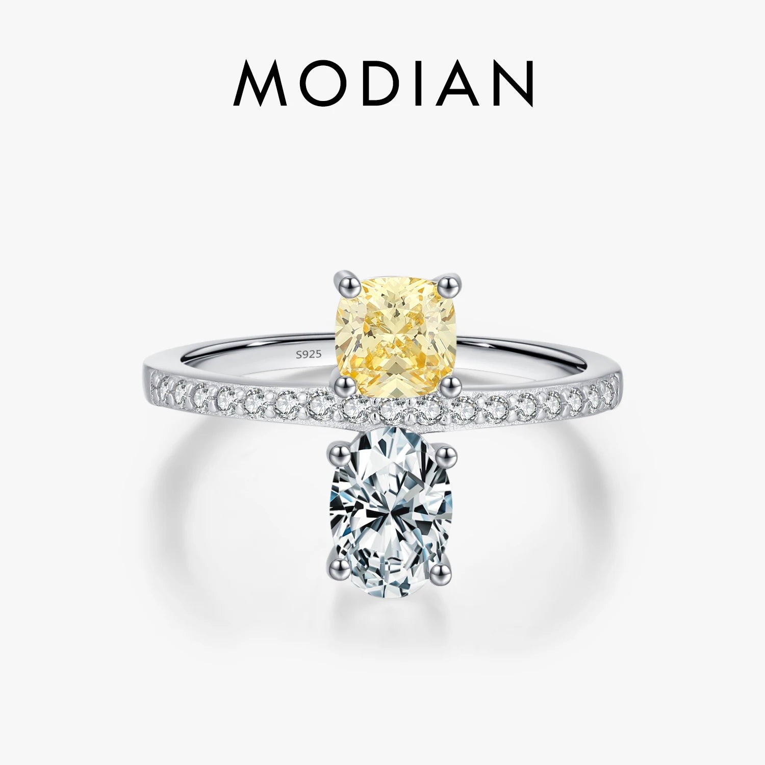 MODIAN 925 Sterling Silver Square & Oval Contrast Zirconia Party Ring For Women Wedding Statement Jewelry
