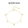 MODIAN 925 Sterling Silver Stars & Beads Charm Pendant Bracelets Gold Color Stackable Link Chain For Women Party Jewelry