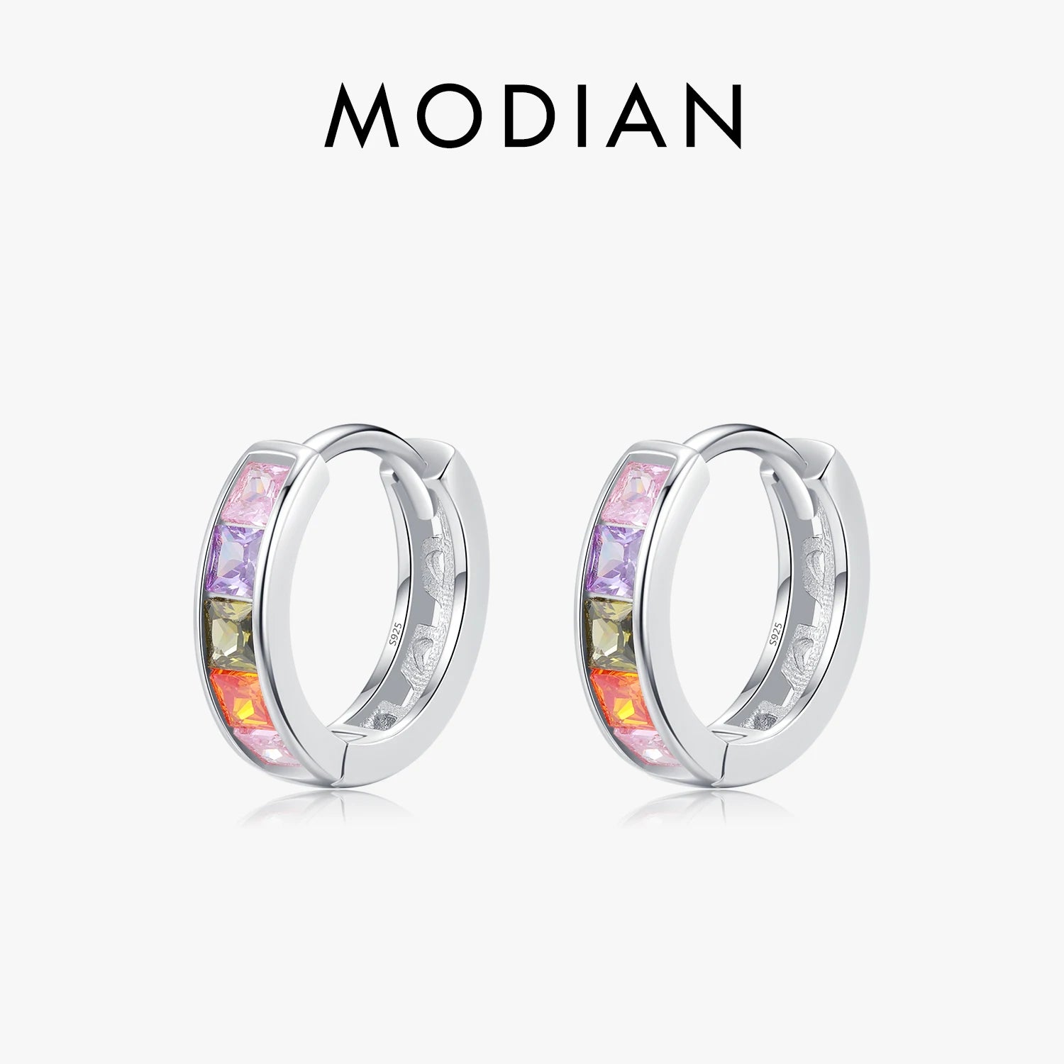 MODIAN 925 Sterling Silver Trendy Basic Colorful Zirconia Hoop Earrings Exquisite Party Ear Buckles For Women Fine Jewelry Gift