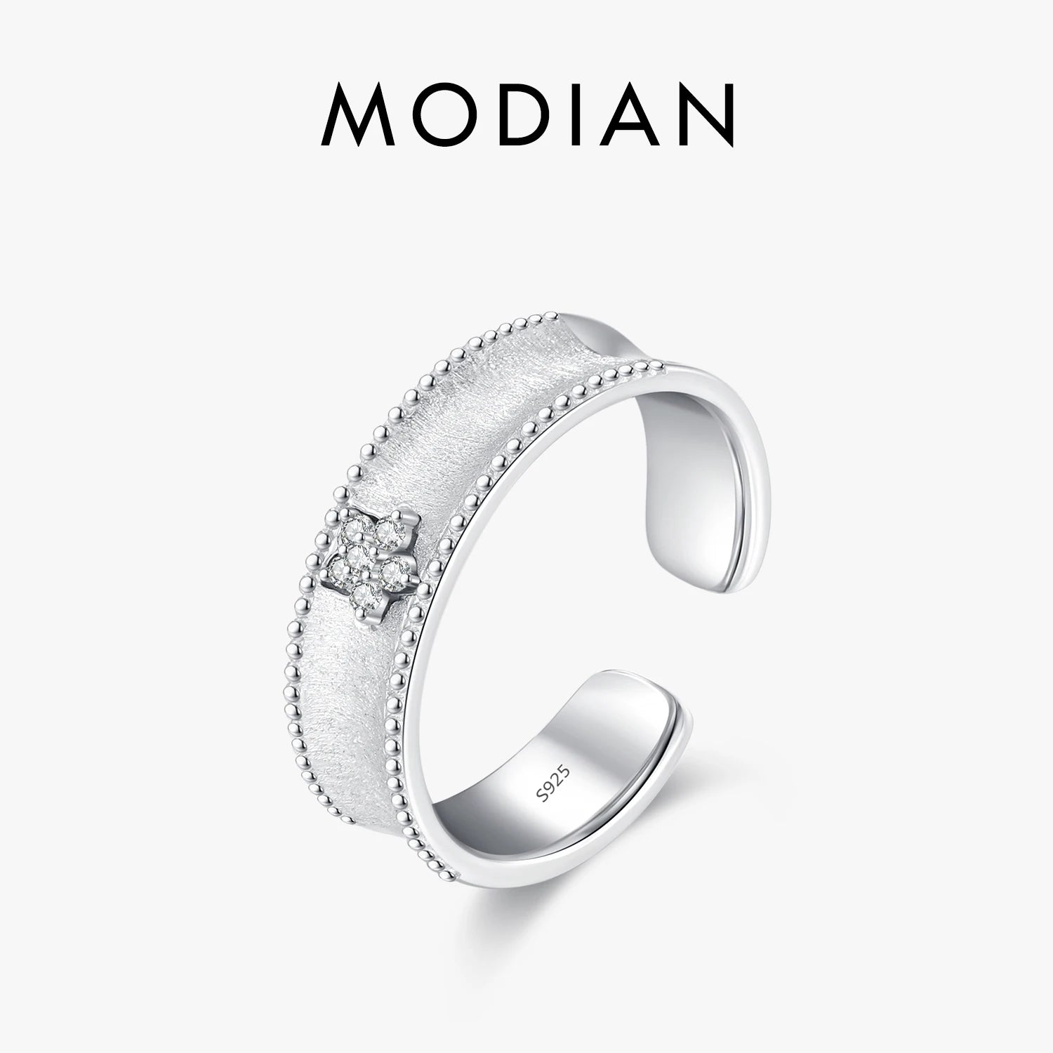 MODIAN 925 Sterling Silver Trendy Scrub Flowers Adjustable Finger Ring Thick Stackable Rings For Women Party Fine Jewelry