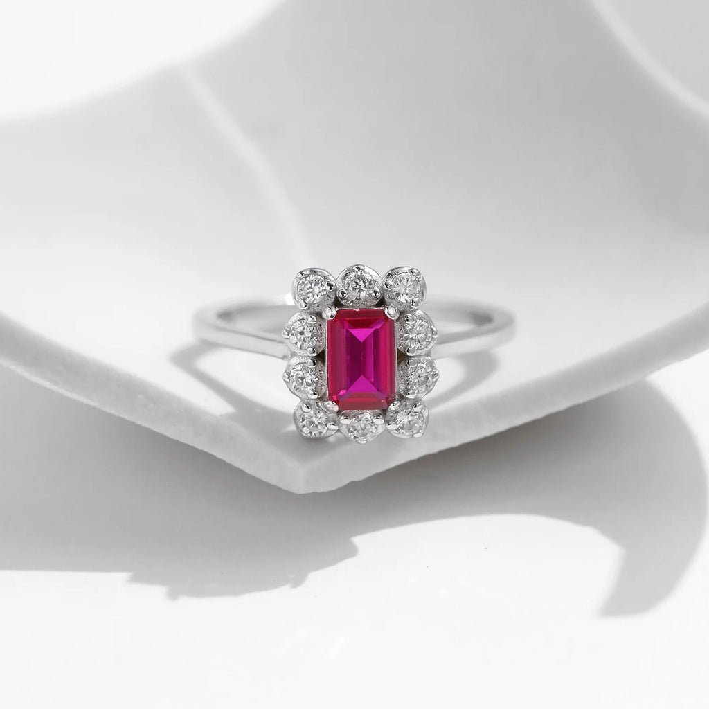 MODIAN 925 Sterling Silver Vintage Rectangle Red Zirconia Ring Cocktail Party Elegant Jewelry For Women Fine Jewelry