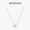 MODIAN 925 Sterling Silver White Enamel Flower Pendant Necklace Charm Daisy Neck Link Chain For Women Hypoallergenic Jewelry