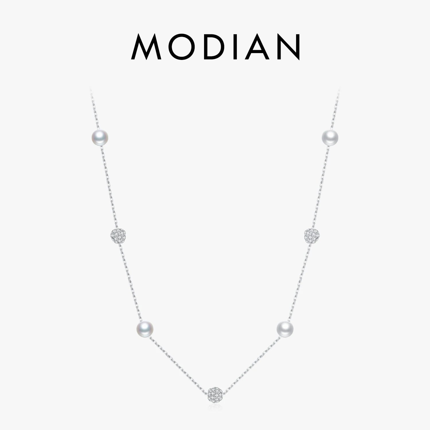 MODIAN 925 Sterling Silver Zircon Beads &Pearl Chain Necklaces Pendant For Women Fine Jewelry  Valentine’s Day Gifts