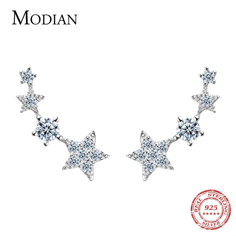 MODIAN Authentic 925 Sterling Silver CZ Exquisite Stackable Star Stud Earrings for Women Jewelry Valentine's Day Gift