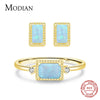 MODIAN Authentic 925 Sterling Silver Jewelry Set Exquisite Natural Opal Rings & Earrings For Women Wedding Engagement Jewelry