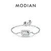 MODIAN Authentic 925 Sterling Silver Vintage Emerald Cut Ring For Women Exquisite Adjustable Link Chain Rings Fine Jewelry