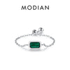 MODIAN Authentic 925 Sterling Silver Vintage Emerald Cut Ring For Women Exquisite Adjustable Link Chain Rings Fine Jewelry