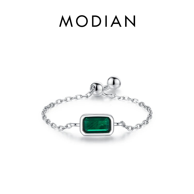 MODIAN Authentic 925 Sterling Silver Vintage Emerald Cut Ring For Women Exquisite Adjustable Link Chain Rings Fine Jewelry