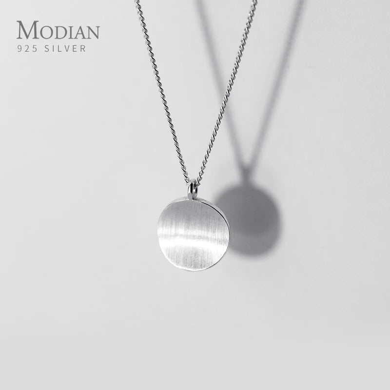 MODIAN Classic Pure 925 Sterling Silver Geometric Concave Round Pendant Necklace for Women Simple Necklace Fine Jewelry