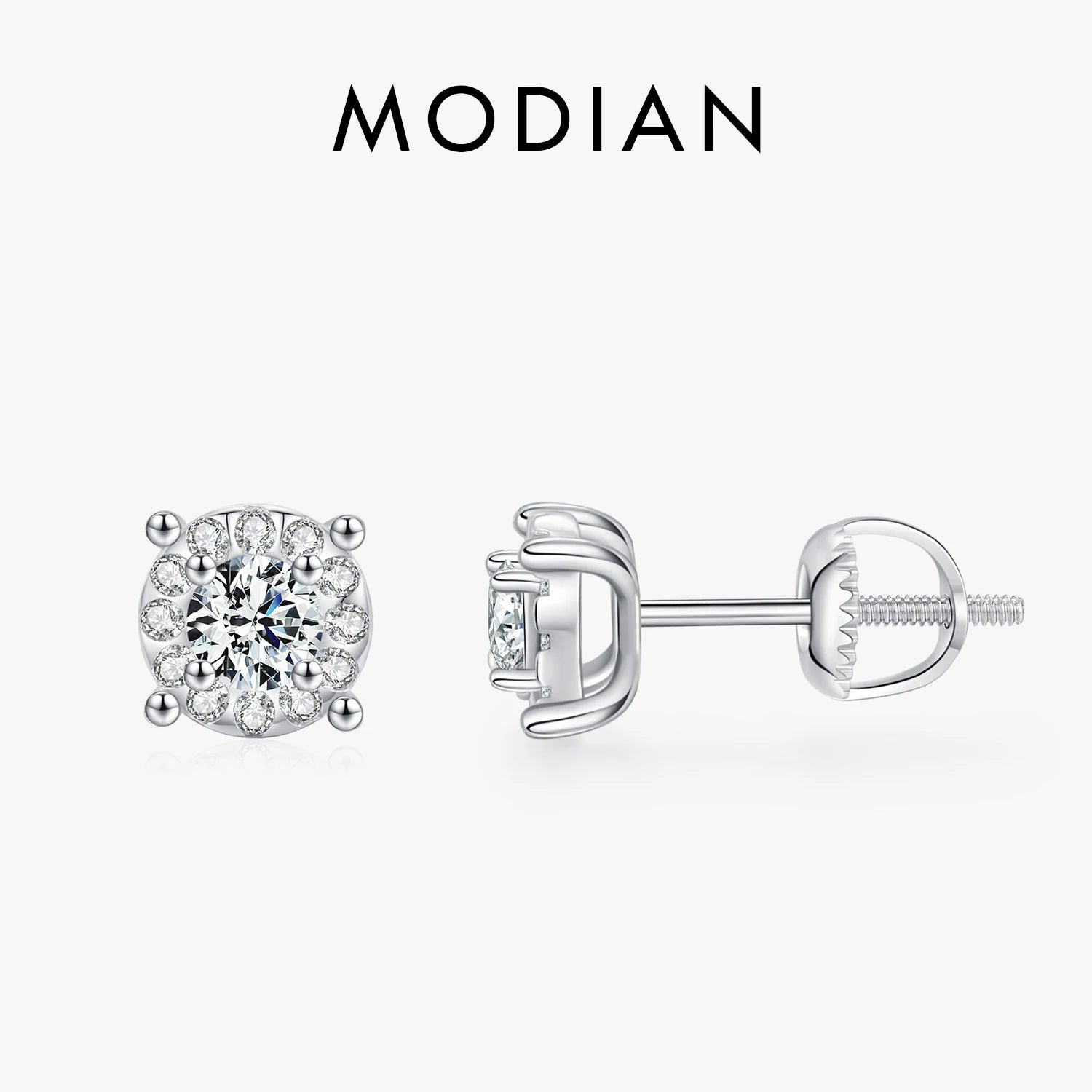 MODIAN D Color Moissanite Stud Earrings Round Cut Lab Created Diamond 925 Sterling Silver Silver Bridal Jewelry For Women Gifts