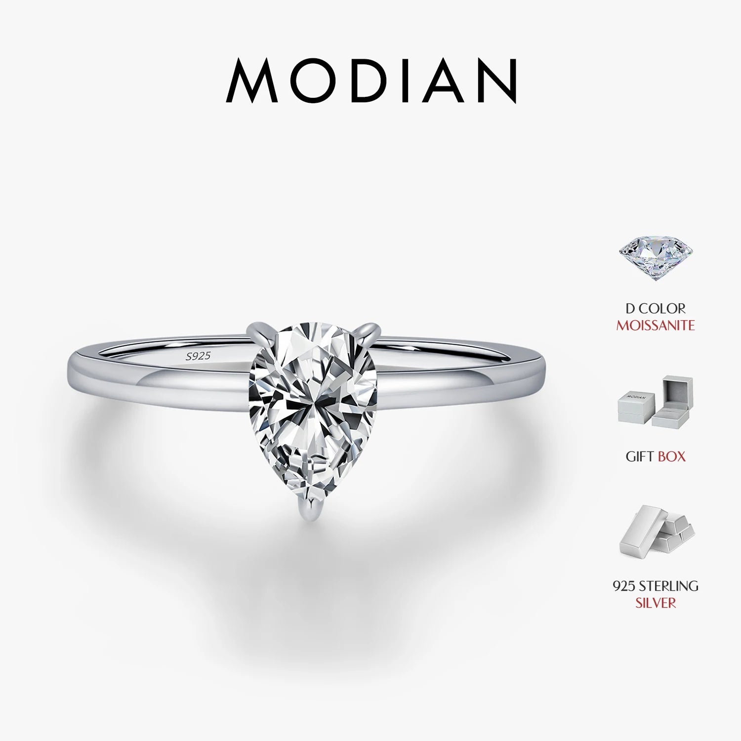 MODIAN D Color Pear Cut Moissanite Ring 925 Sterling Silver Water Drop Lab Diamond Wedding Rings For Women Wedding Fine Jewelry