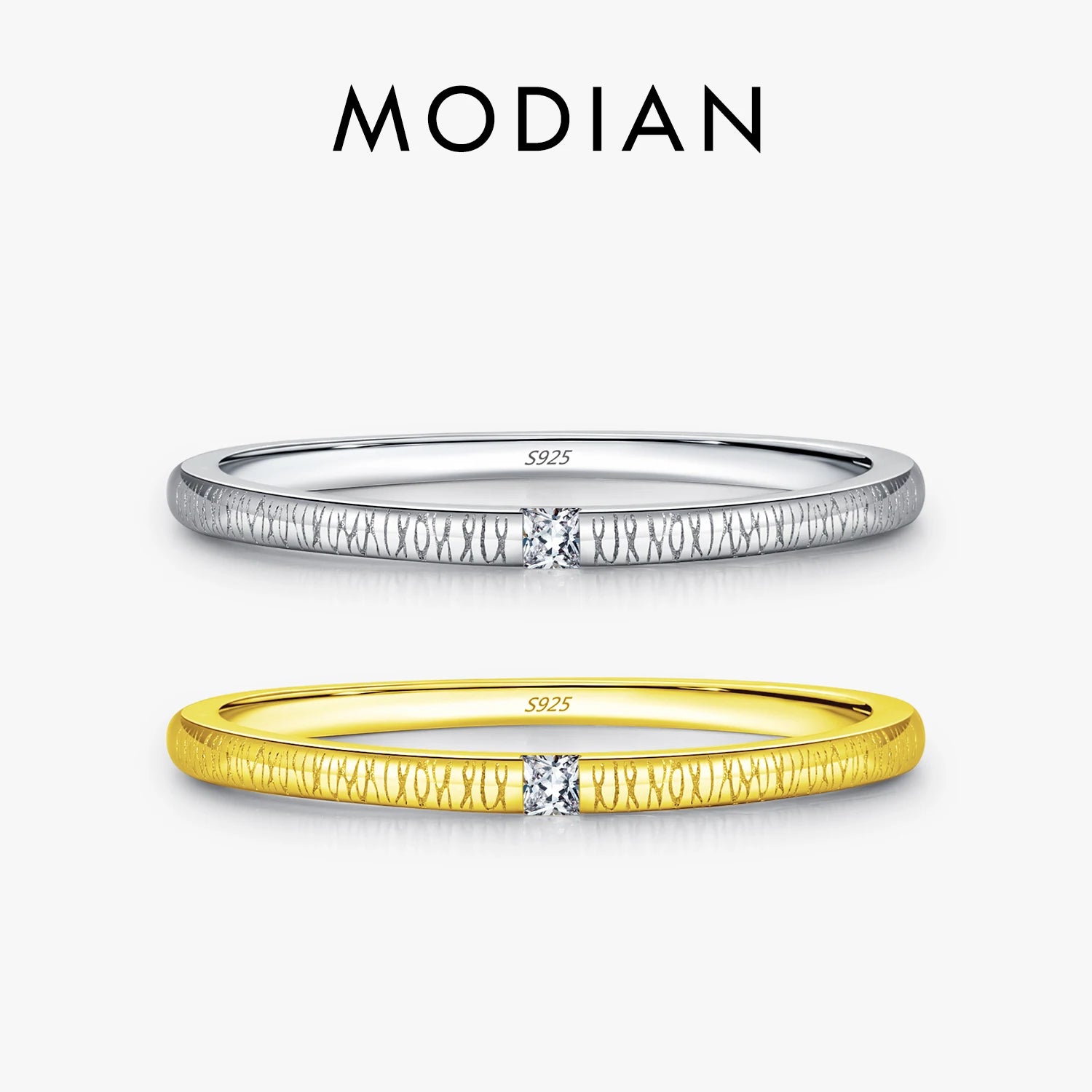 MODIAN Dainty Irregular Cross Line Texture Finger Ring 925 Sterling Silver Thin Stackable Gold Color Ring For Women Fine Jewelry