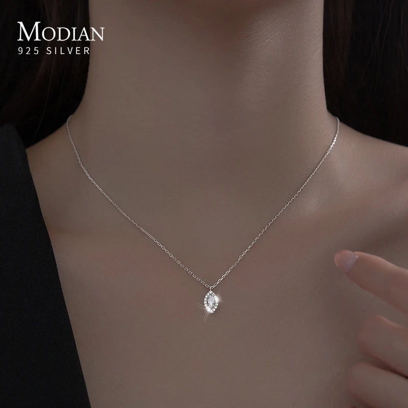 MODIAN Exquisite Eyes Necklace New Authentic 925 Sterling Silver Sparkling Clear CZ Link Chain Female Gift Fine Jewelry