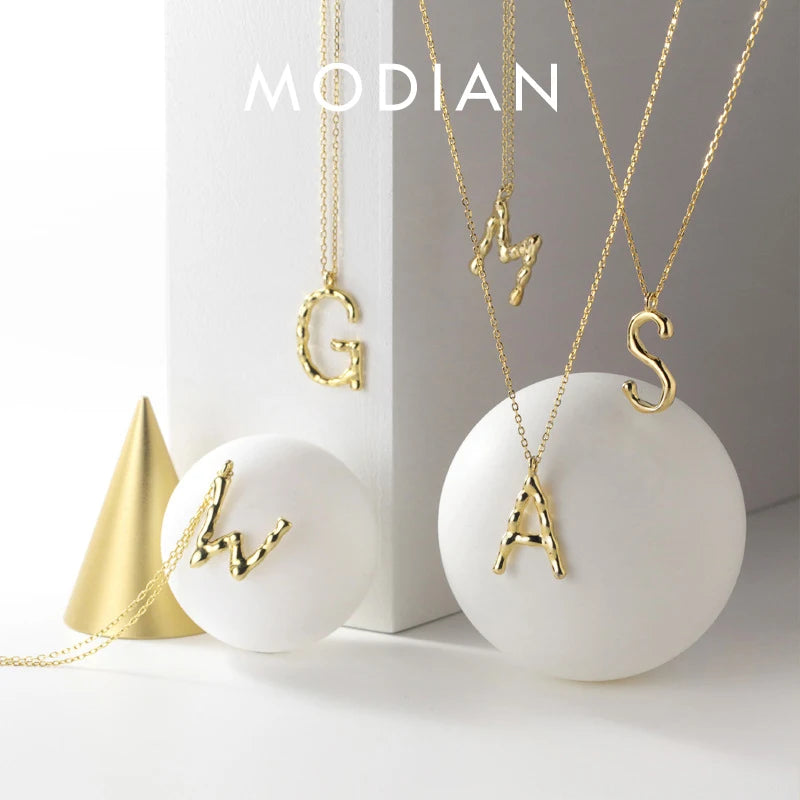 MODIAN Exquisite Pendant Design Genuine 925 Sterling Silver Simple 26 Letters Chain Necklace For Women Fine Jewelry