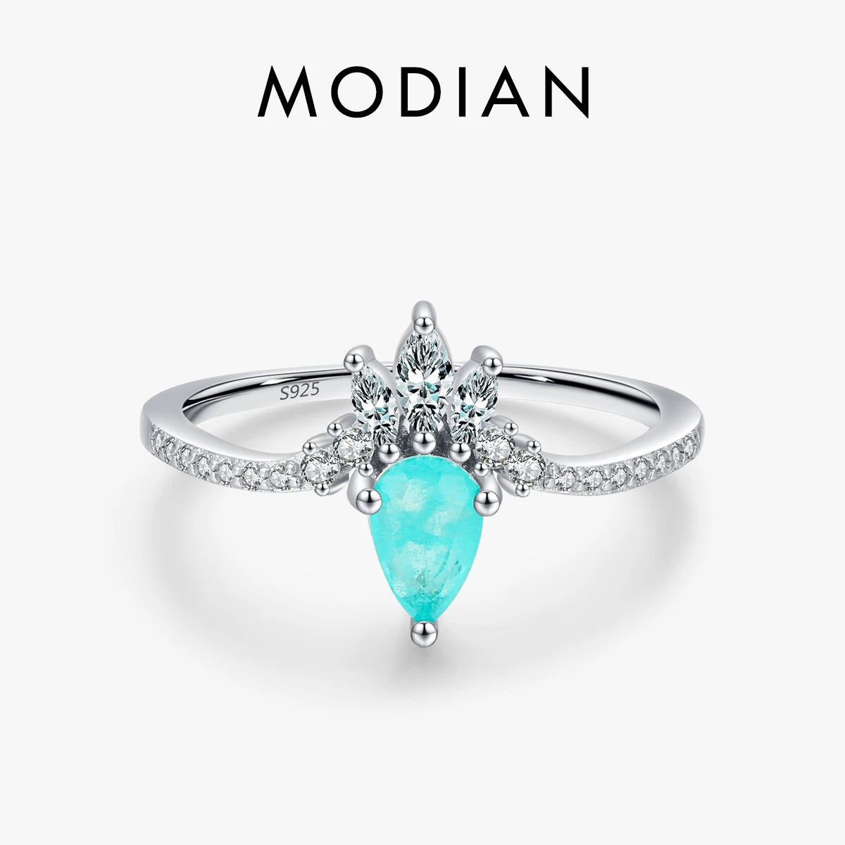 MODIAN 925 Sterling Silver Crown Finger Ring Paraiba Tourmaline Ring For Women Luxury Wedding Engagement Fine Jewelry