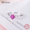 MODIAN Genuine 925 Sterling Silver Romantic Ring Heart RED CZ Finger Rings for Women Wedding Anniversary Jewelry Anel