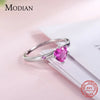 MODIAN Genuine 925 Sterling Silver Romantic Ring Heart RED CZ Finger Rings for Women Wedding Anniversary Jewelry Anel