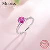 MODIAN Genuine 925 Sterling Silver Romantic Ring Heart RED CZ Finger Rings for Women Wedding Anniversary Jewelry Anel