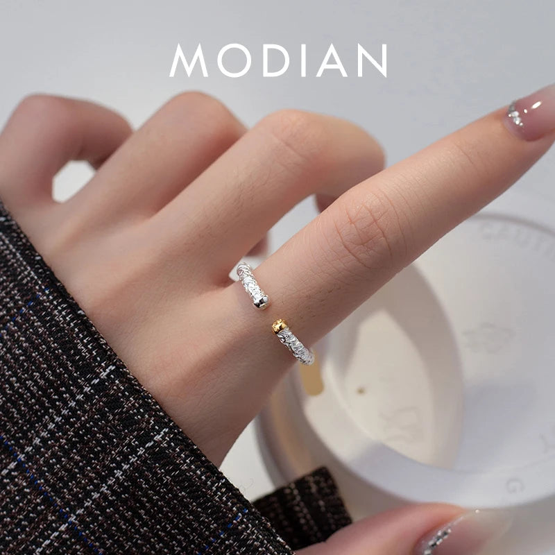 MODIAN Genuine 925 Sterling Silver Tin oil Pattern Adjustable Finger Rings For Women Sense Of Design Fine Jewelry Anel