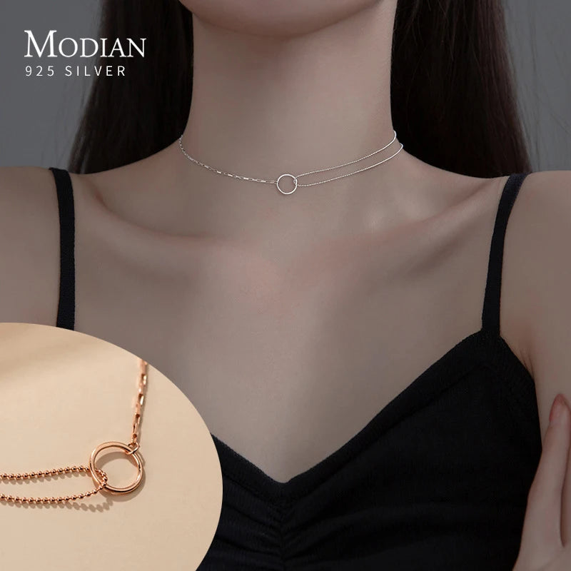 MODIAN Geometric Short Choker Necklace Soldi 925 Sterling Silver Europe Female Necklaces For Women Party Fine Jewelry