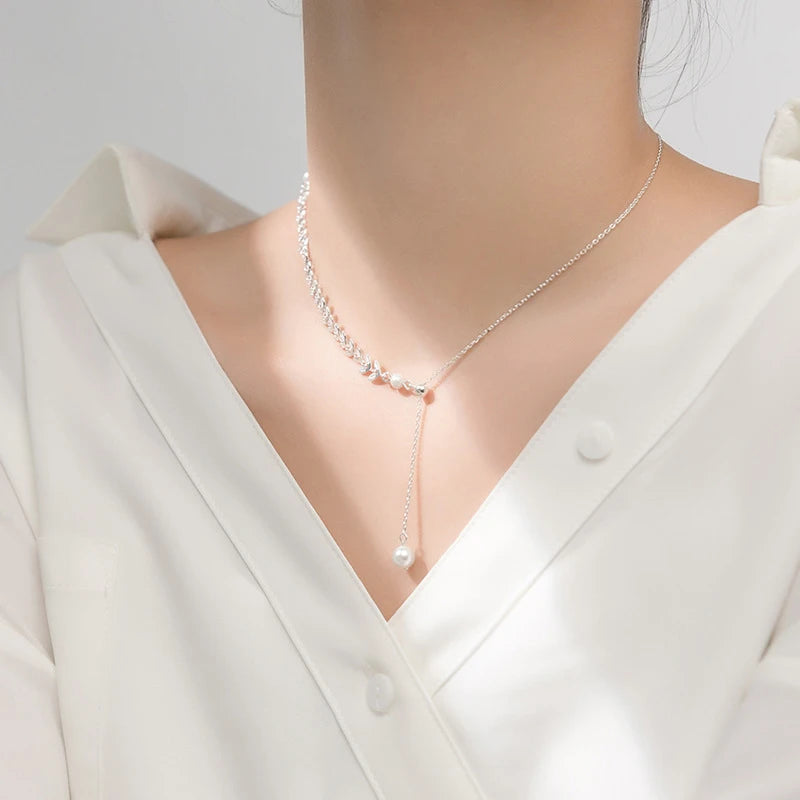 MODIAN Gold Color Wheat Ears Pearl Pendant Necklace for Women 925 Sterling Silver Luxury Wedding Necklace Fine Jewelry