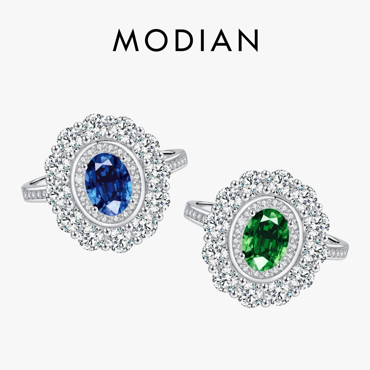 MODIAN Luxury 925 Sterling Silver Sparkling Oval Zirconia Charm Ring Classic Cocktail Party Jewelry For Women Gift