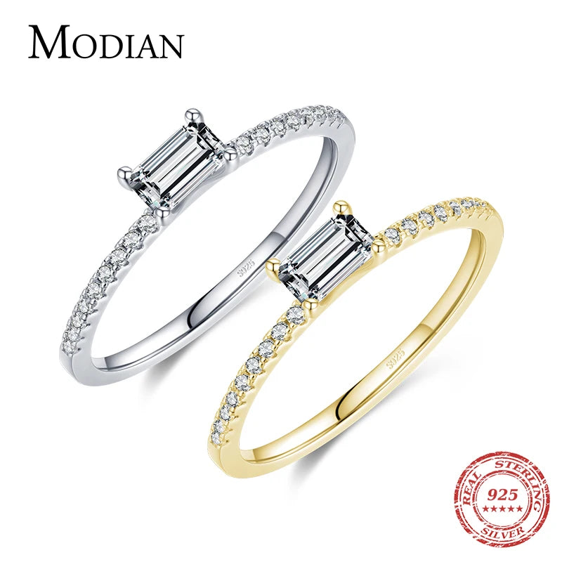MODIAN Luxury Dazzling Clear Cubic Zirconia Ring 925 Sterling Silver Trendy Finger Rings For Women Wedding Engagement Jewelry