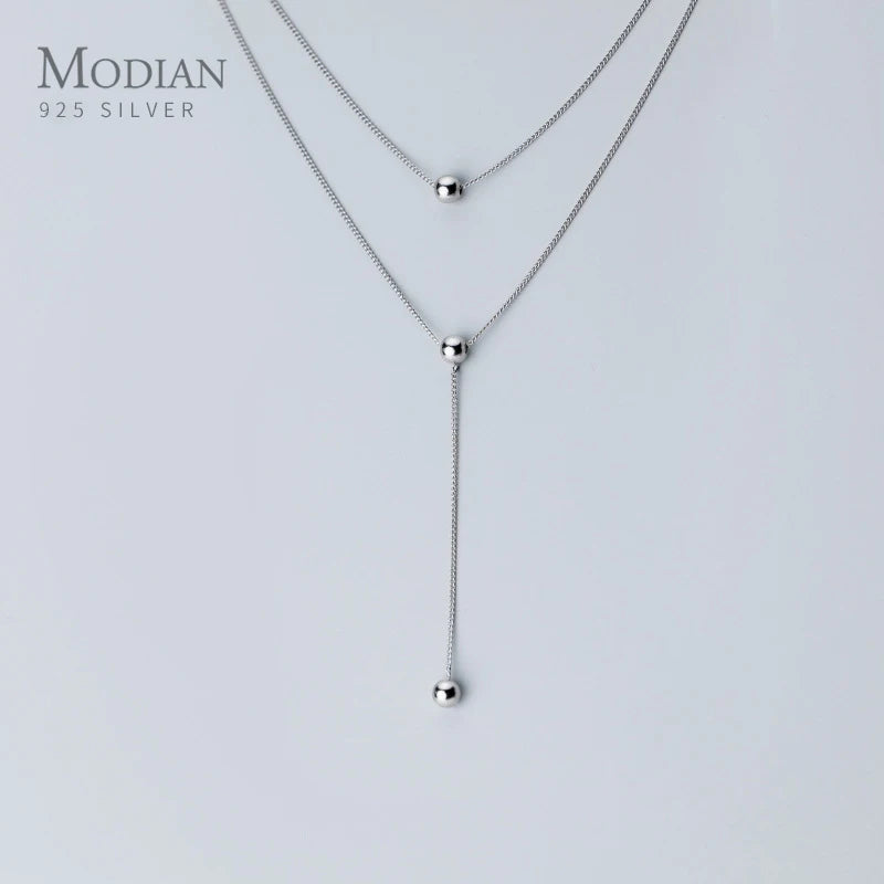MODIAN Minimalism Three Layer Beads Y-Shape Necklace for Women 925 Sterling Silver Link Chain Necklace Fine Jewelry 2020 New