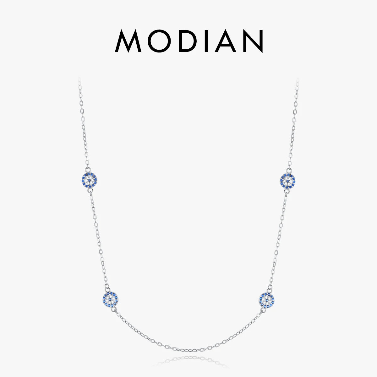 MODIAN New Design 925 Sterling Silver Sparkling Lucky Blue Eyes Pendant Necklace Neck Chain For Women Birthday Anniversary Gift