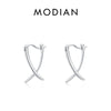 MODIAN Pure 925 Sterling Silver Simple Cross Line Ear Buckles Sense Of Design Hoop Earrings For Women Fine Jewelry