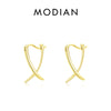 MODIAN Pure 925 Sterling Silver Simple Cross Line Ear Buckles Sense Of Design Hoop Earrings For Women Fine Jewelry