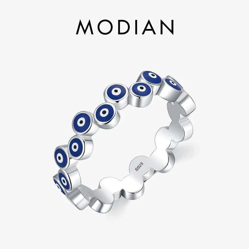 MODIAN Real 925 Sterling Silver Art Design Blue Eyes Stackable Finger Ring For Women Fine Party Jewelry Accessories