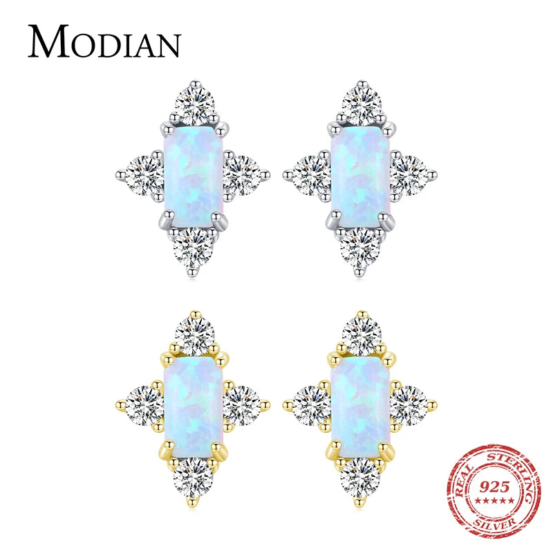 MODIAN Real 925 Sterling Silver Elegant Natural Opal Stud Earrings For Women Trendy Wedding Engagement Fine Jewelry Bijoux