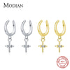 MODIAN Real 925 Sterling Silver Elegant Simple Cross Clip Earrings Swing Party Ear Cuff For Women Statement Fine Jewelry