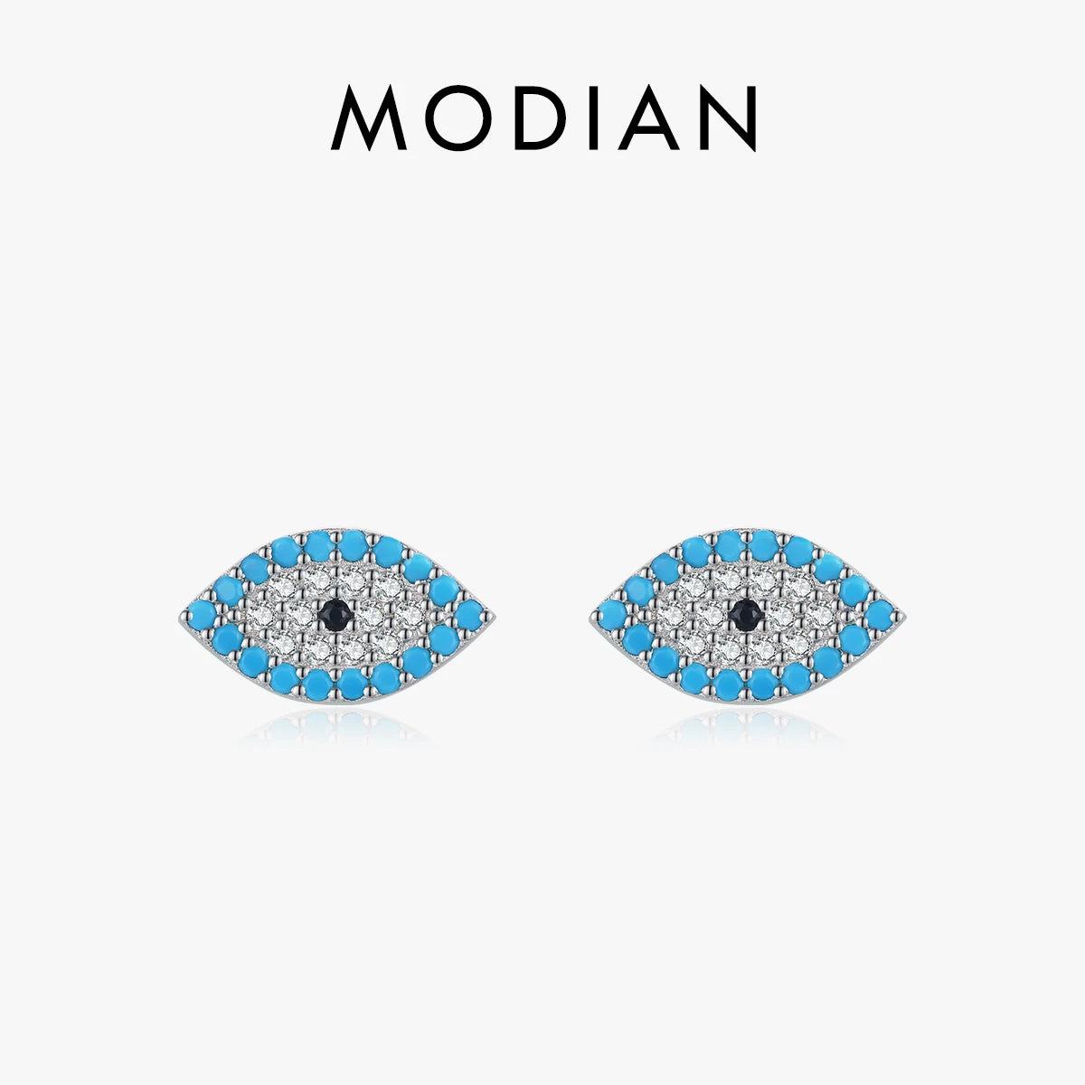 MODIAN Real 925 Sterling Silver Exquisite Sparkling Turquoise Eye Stud Earrings Simple Stackable Earring For Women Fine Jewelry