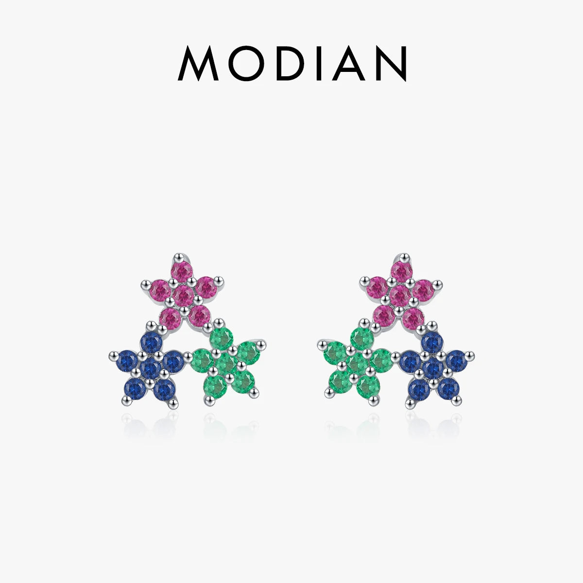 MODIAN Real 925 Sterling Silver Colorful Cubic Zirconia  Ear Studs Delicate Flower Stud Earrings For Women Fine Jewelry