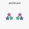 MODIAN Real 925 Sterling Silver Colorful Cubic Zirconia  Ear Studs Delicate Flower Stud Earrings For Women Fine Jewelry