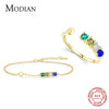 MODIAN Real 925 Sterling Silver Romantic Heart Rainbow Color Crystal Rings Bracelet Bangle Jewelry Sets For Women Fine Jewelry
