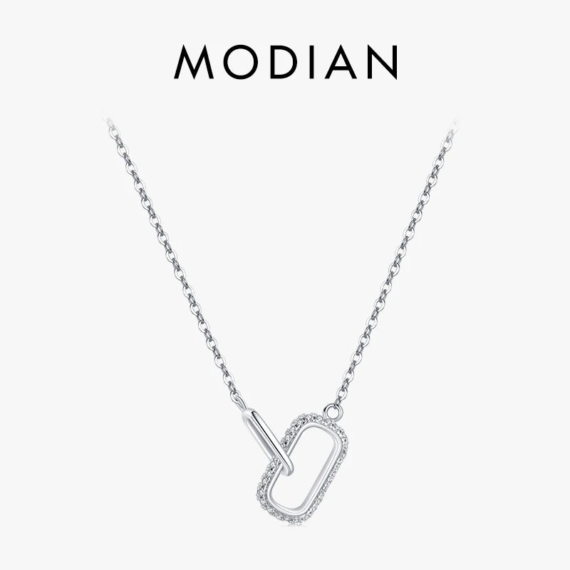 MODIAN Romantic Lock Design Sparkling Clear CZ Necklace 925 Sterling Silver Chain Necklace For Women Fine Jewelry Wedding Gift